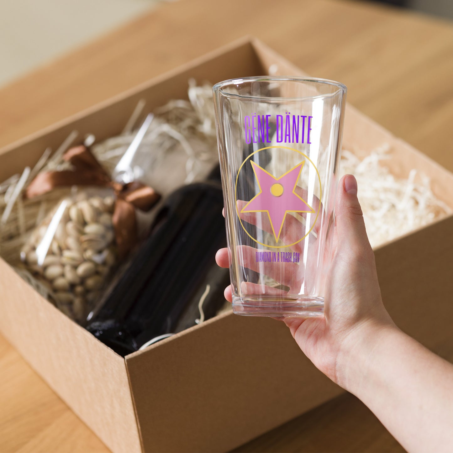 Gene Dante - Shaker Pint Glass - Diamond in a Trash Can
